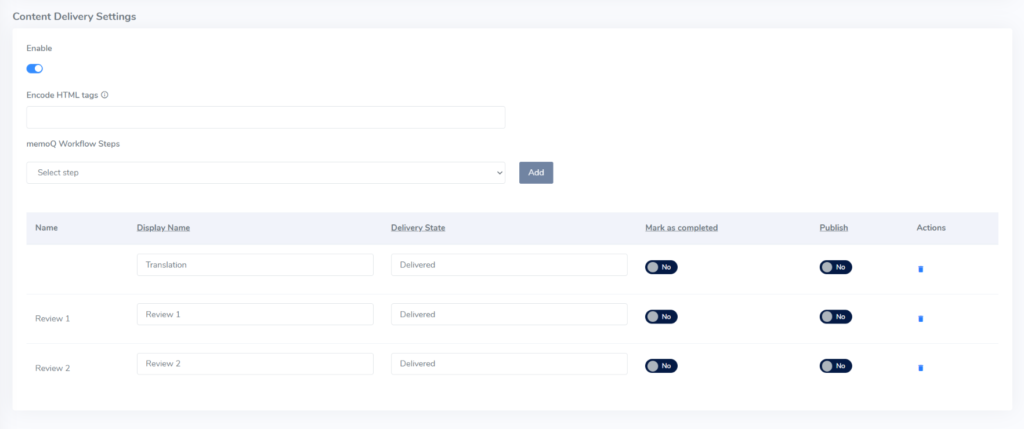 Attaching the required memoQ workflow steps to the Service at iLangL platform  